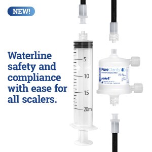 Parkell PureClarity shock syringe and waterline filter with waterline connections